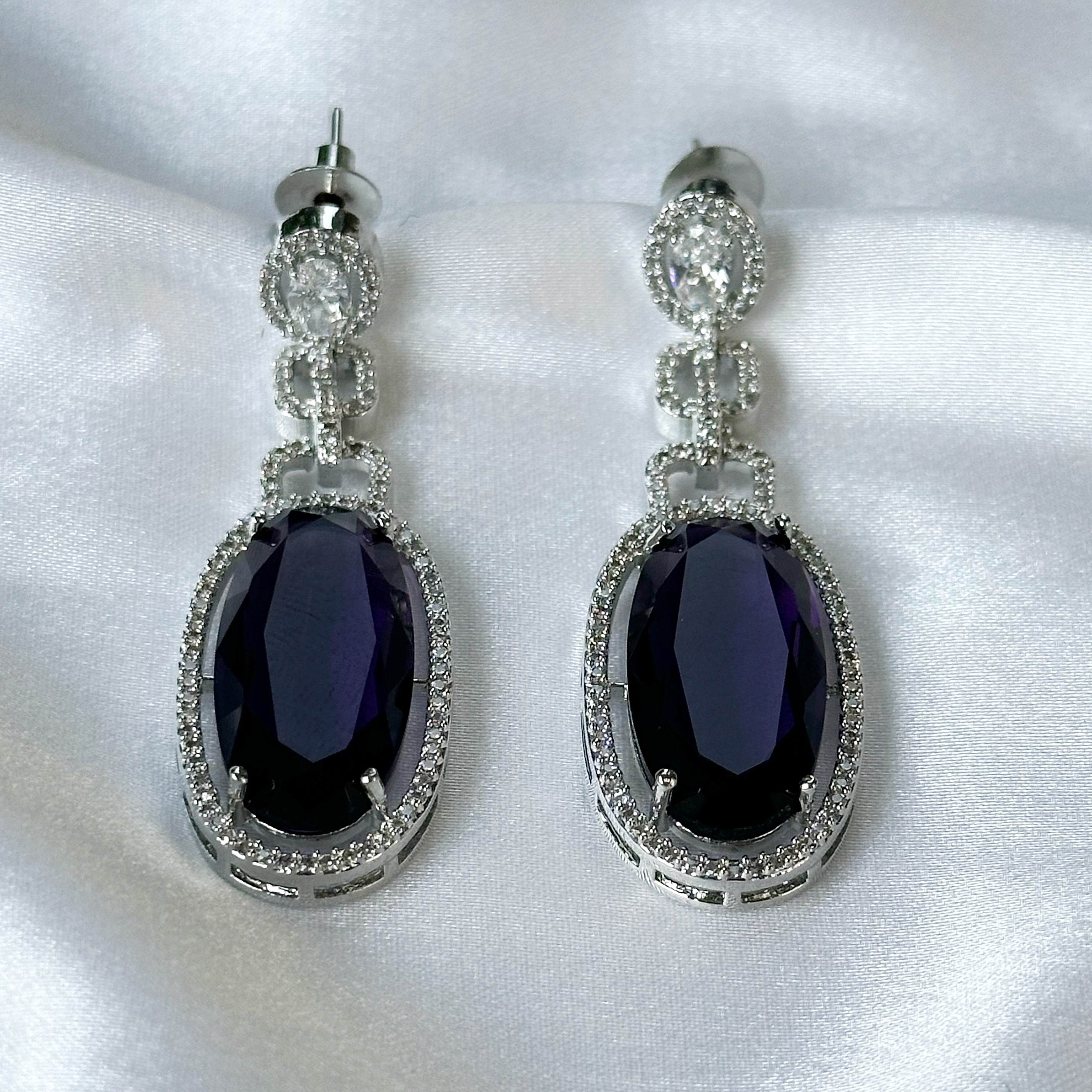 Ariva Collection Deep Purple Amethyst Cubic Zircon American Diamond Silver Plated Earrings