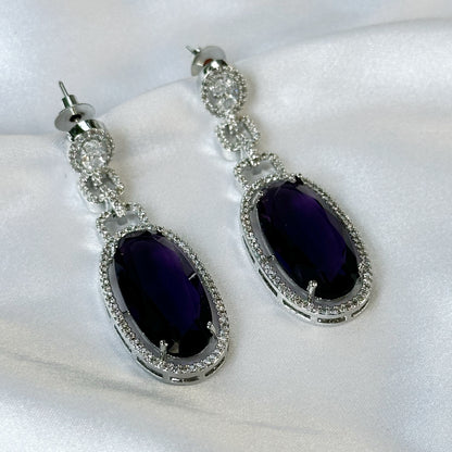 Ariva Collection Deep Purple Amethyst Cubic Zircon American Diamond Silver Plated Earrings