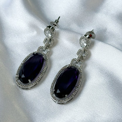 Ariva Collection Deep Purple Amethyst Cubic Zircon American Diamond Silver Plated Earrings