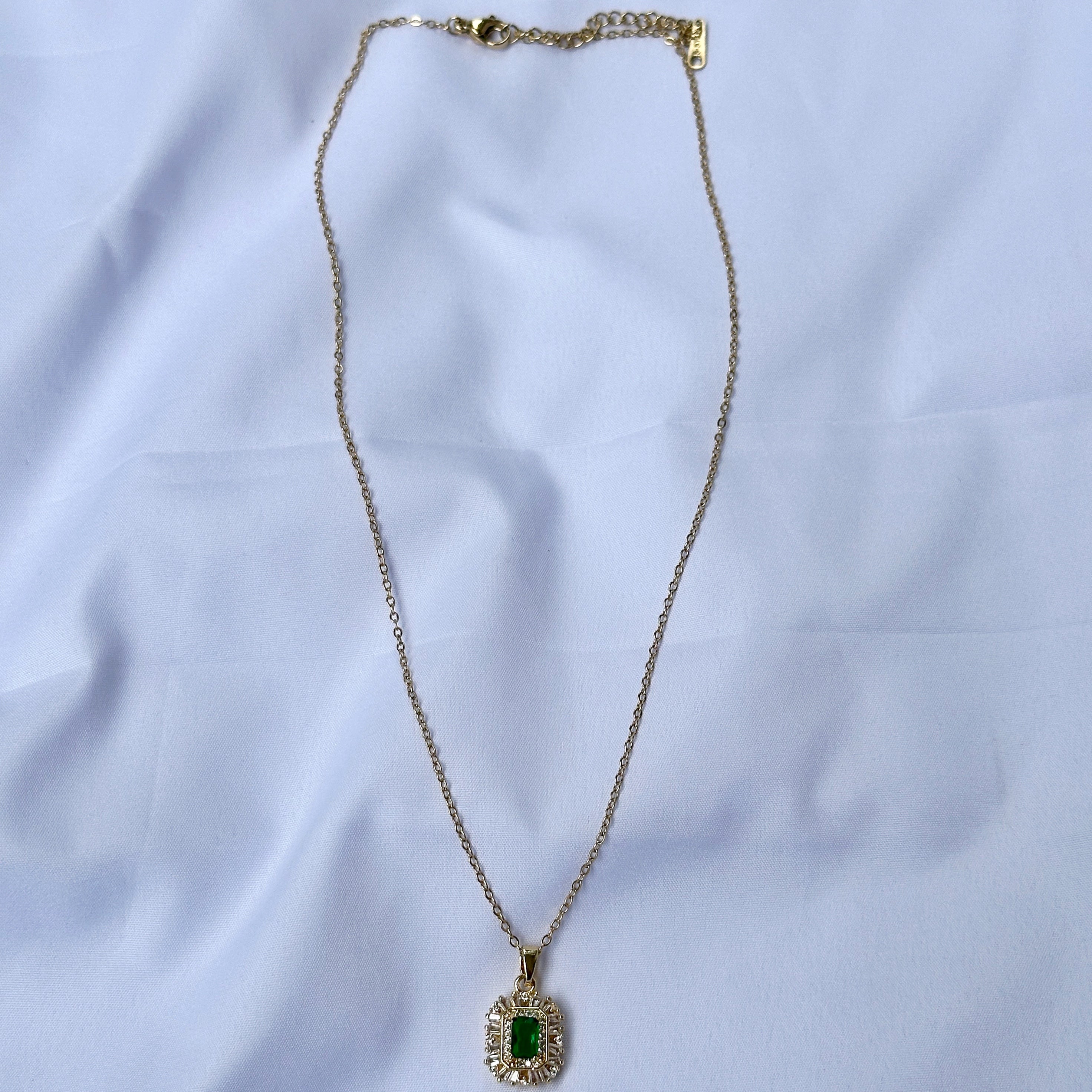 Ariva Collection Green Emerald Cubic Zircon American Diamond Gold Plated Stainless Steel Necklace