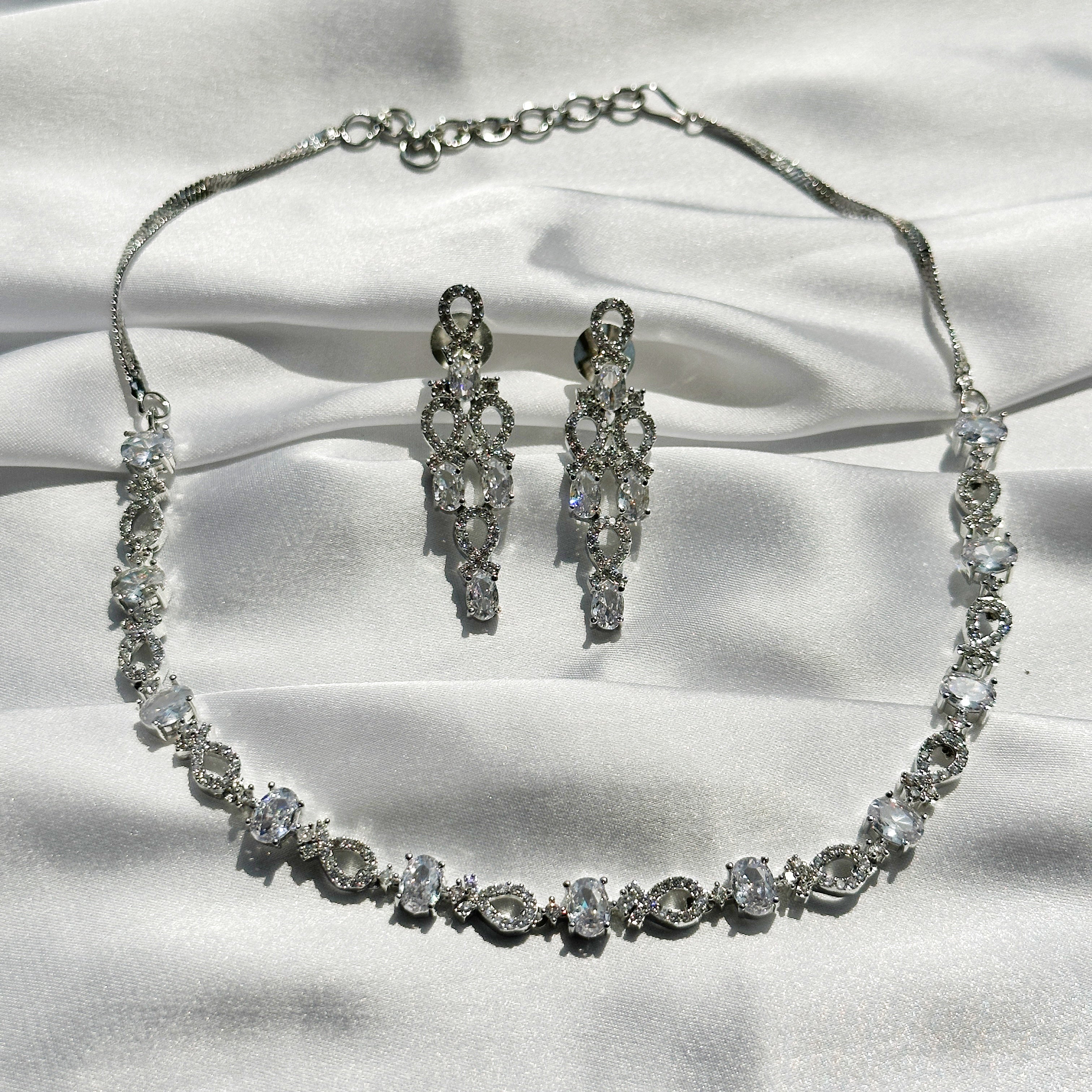 Ariva Collection American Diamond Silver Plated Necklace Set