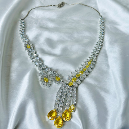 Ariva Collection Yellow Topaz Cubic Zircon American Diamond Silver Plated Necklace Set