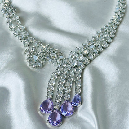 Ariva Collection Lt Amethyst/Lilac Cubic Zircon American Diamond Silver Plated Necklace Set