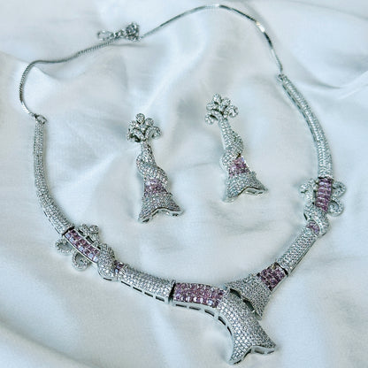 Ariva Collection Pink Topaz Cubic Zircon American Diamond Silver Plated Necklace Set