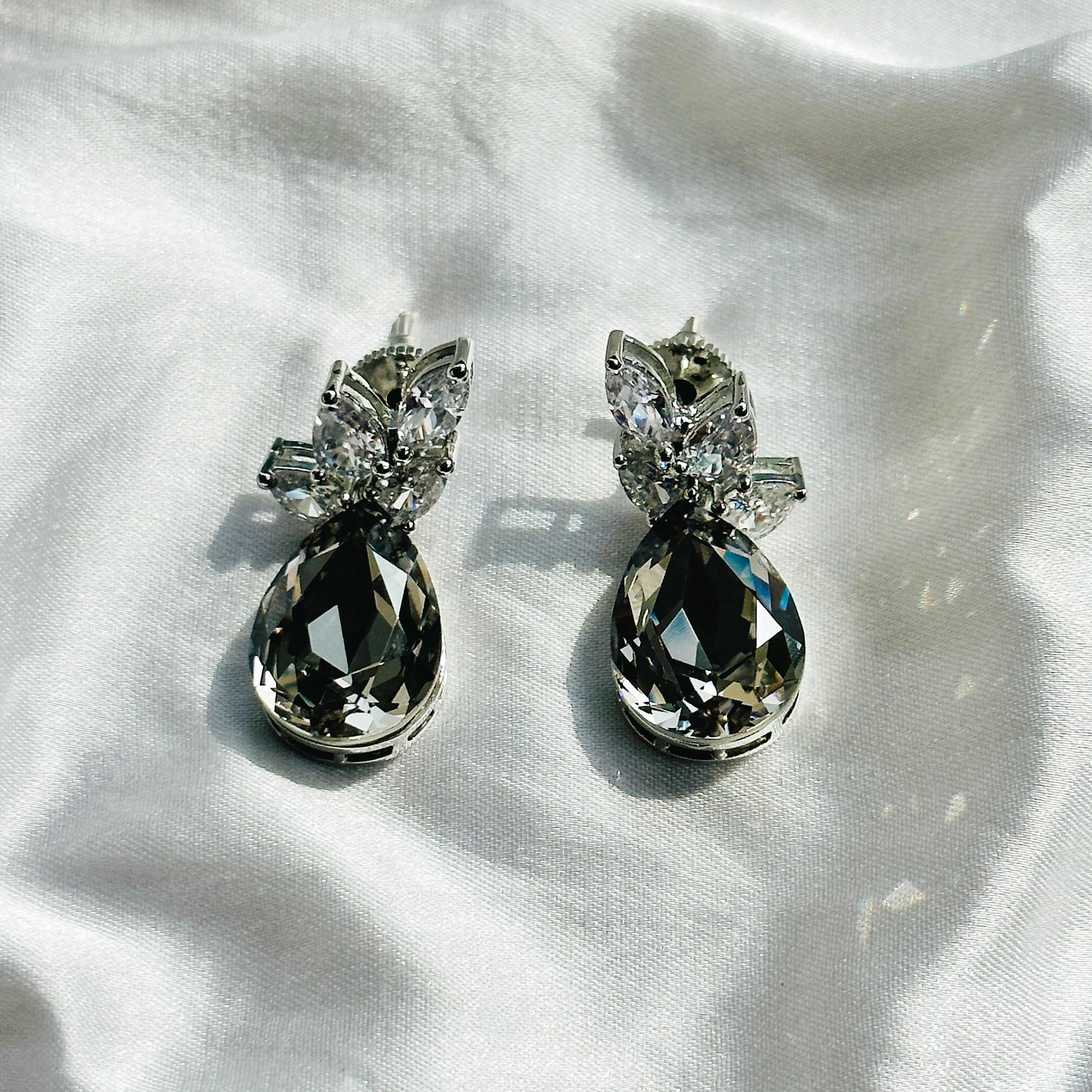 Ariva Collection Black Morion Swarovski Crystal Silver Plated Earrings