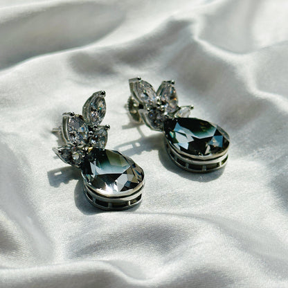 Ariva Collection Black Morion Swarovski Crystal Silver Plated Earrings