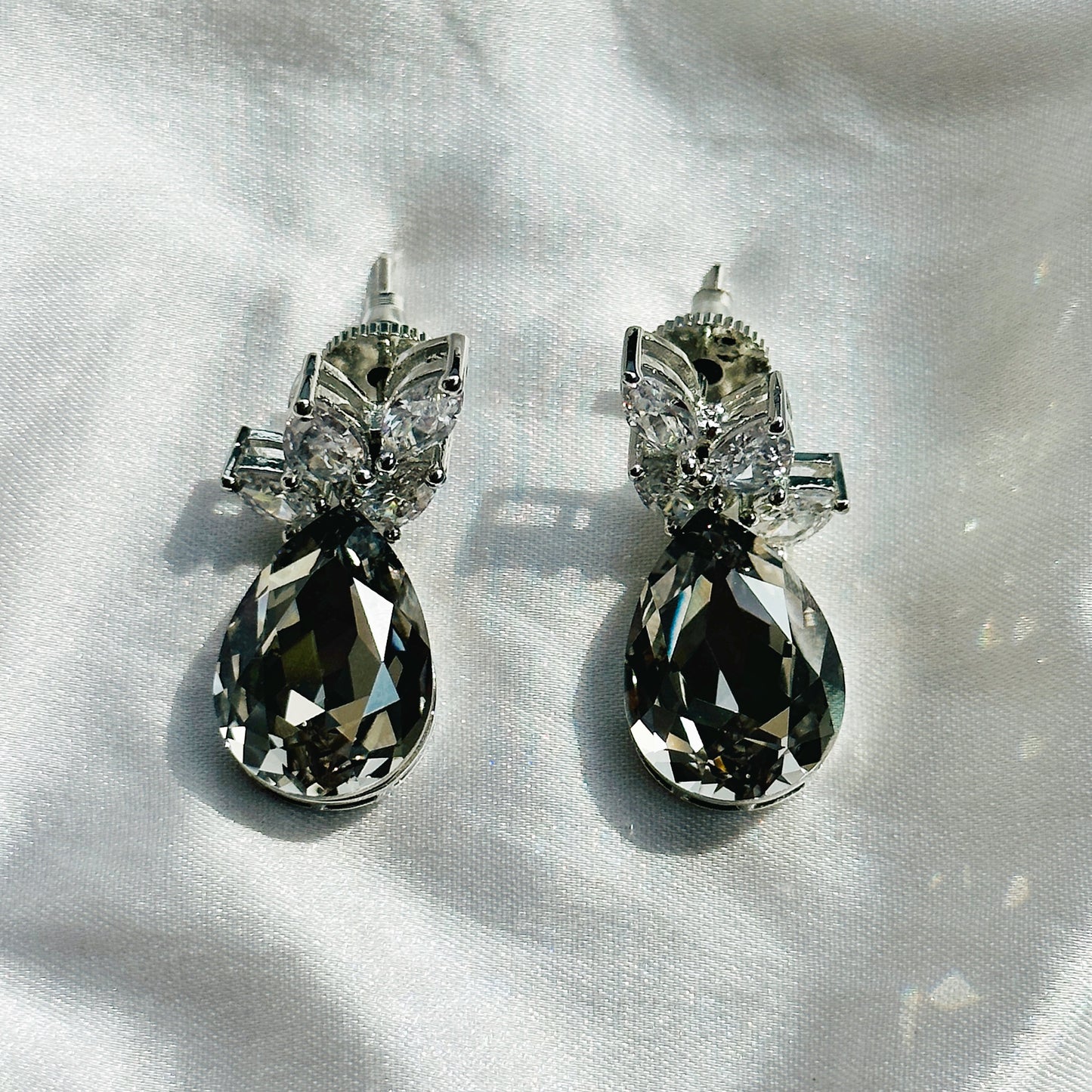 Ariva Collection Black Morion Swarovski Crystal Silver Plated Earrings