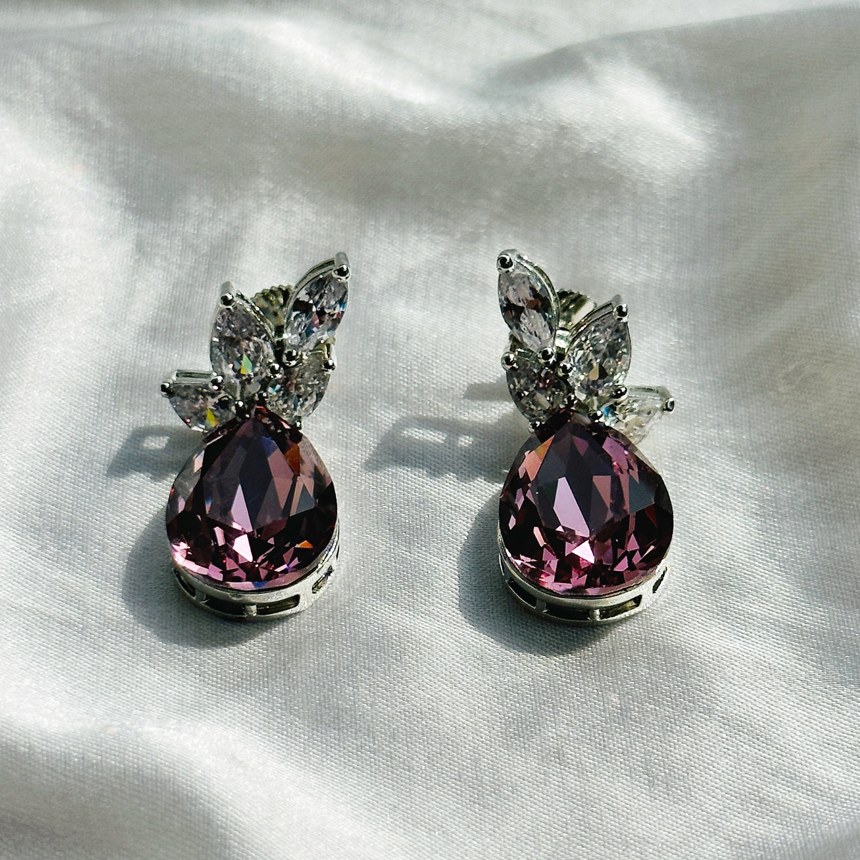 Arha Collection Deep Purple Amethyst Amethyst Swarovski Crystal Silver Plated Earrings