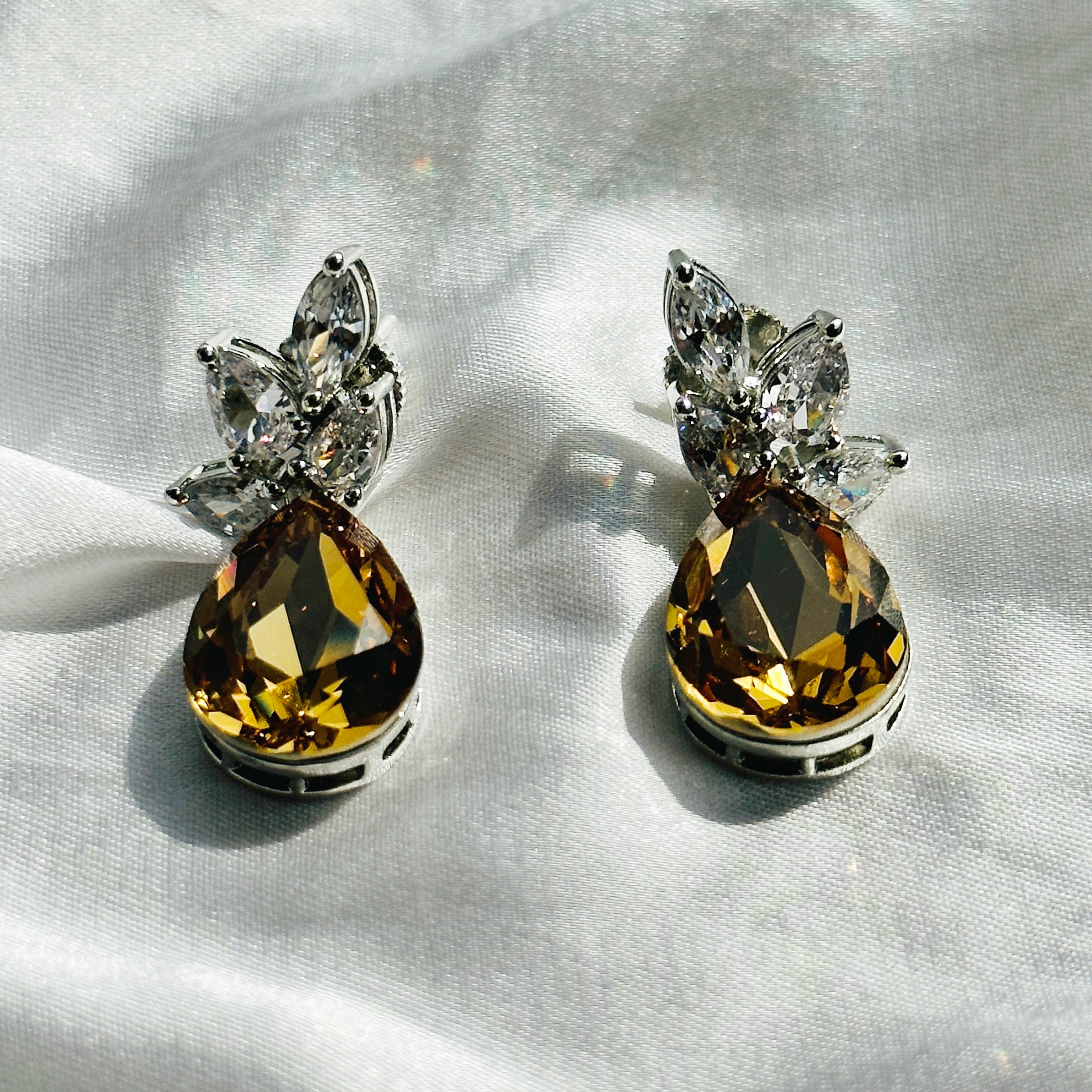 Ariva Collection Yellow Topaz Swarovski Crystal Silver Plated Earrings