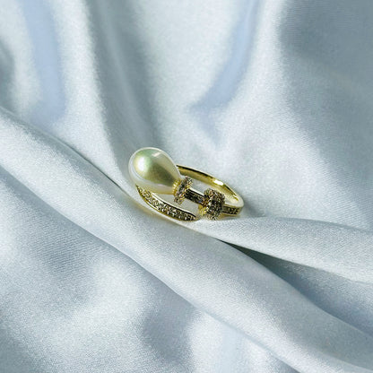 Ariva Collection American Diamond Gold Plated Pearl Adjustable Ring