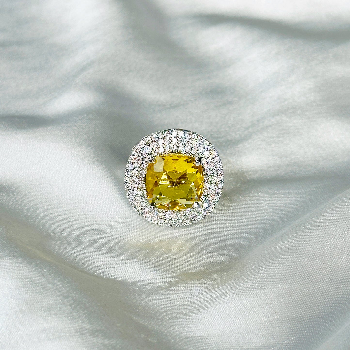 Ariva Collection Yellow Topaz Cubic Zircon American Diamond Silver Plated Adjustable Ring