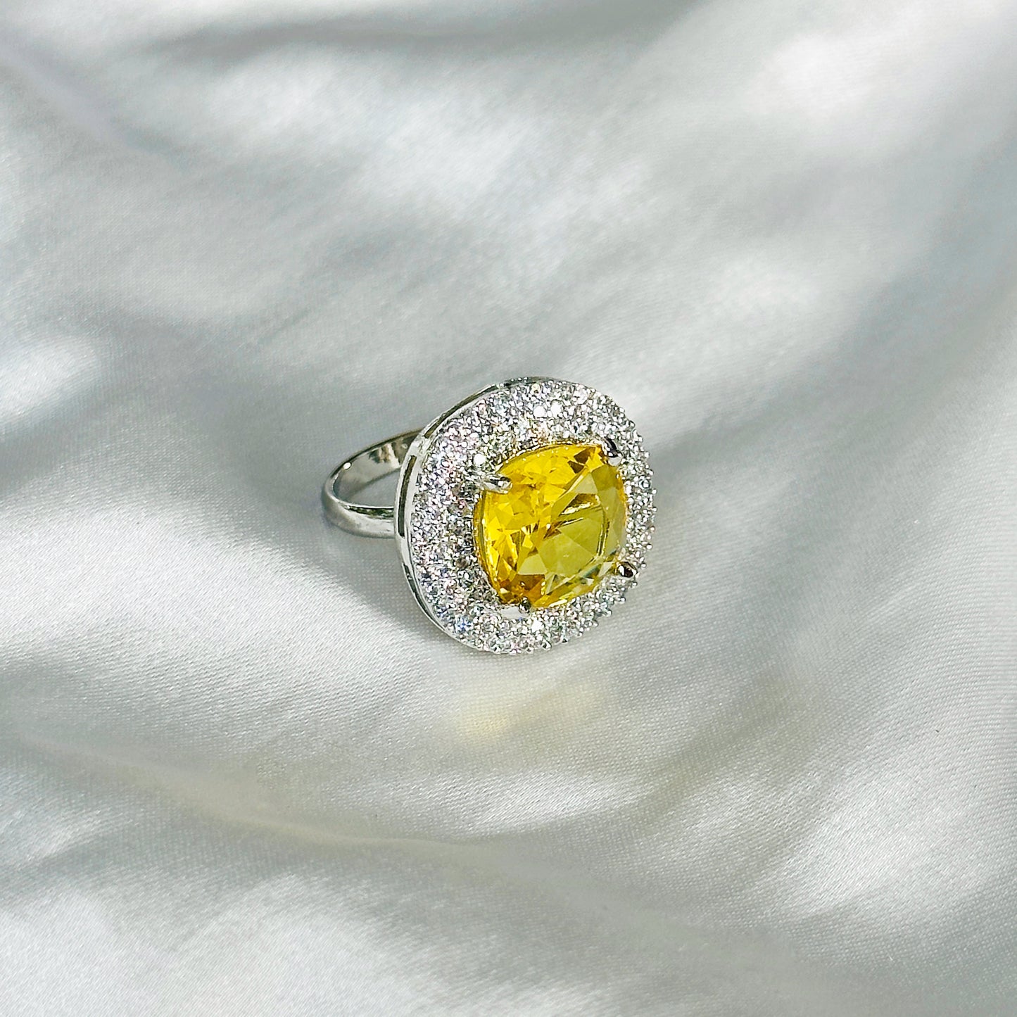 Ariva Collection Yellow Topaz Cubic Zircon American Diamond Silver Plated Adjustable Ring