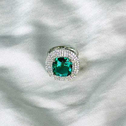 Ariva Collection Sea Green Topaz Cubic Zircon American Diamond Silver Plated Adjustable Ring