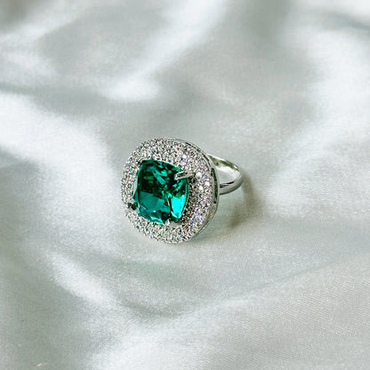 Ariva Collection Sea Green Topaz Cubic Zircon American Diamond Silver Plated Adjustable Ring