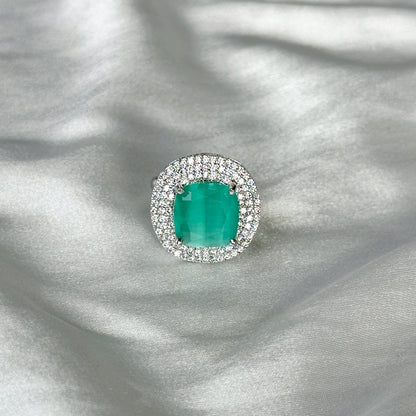 Ariva Collection Mint Green Topaz Zircon American Diamond Silver Plated Adjustable Ring