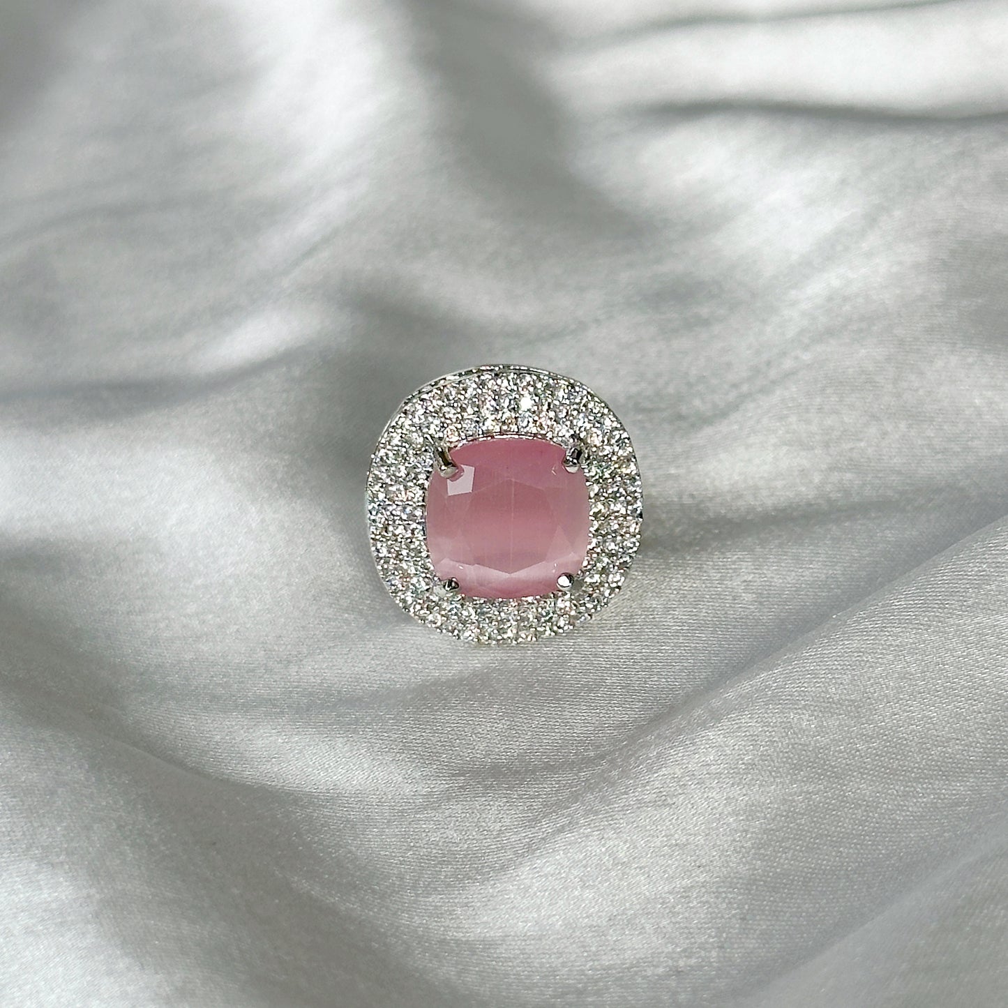 Ariva Collection Pink Topaz Zircon American Diamond Silver Plated Adjustable Ring