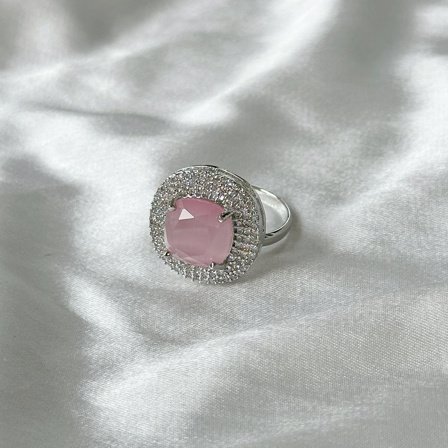 Ariva Collection Pink Topaz Zircon American Diamond Silver Plated Adjustable Ring