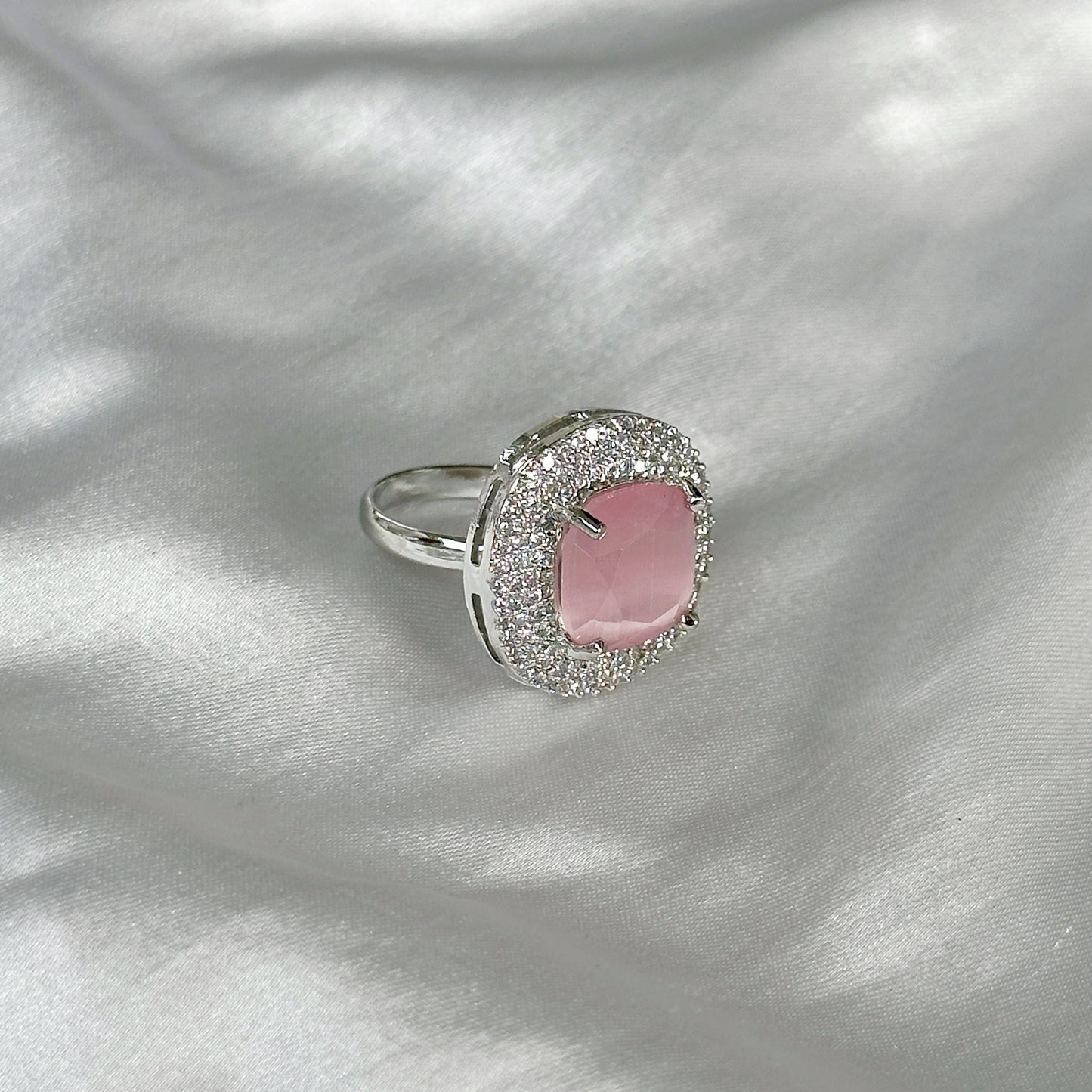 Ariva Collection Pink Topaz Zircon American Diamond Silver Plated Adjustable Ring