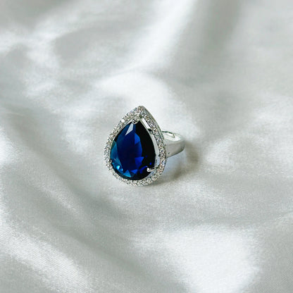 Ariva Collection Blue Sapphire Cubic Zircon Stone American Diamond Silver Plated Adjustable Ring