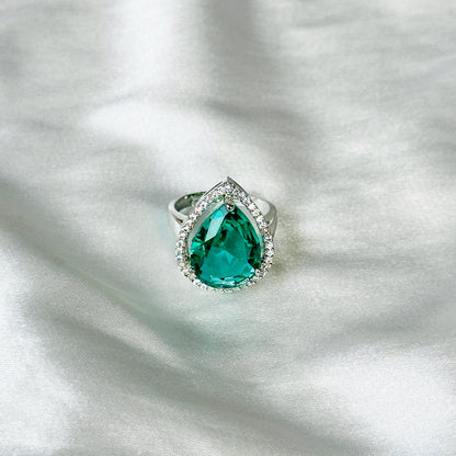 Ariva Collection Sea Green Topaz Cubic Zircon Stone American Diamond Silver Plated Adjustable Ring