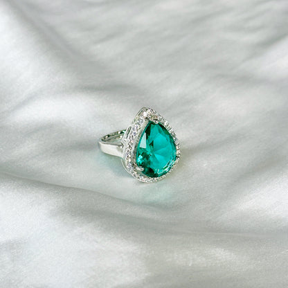 Ariva Collection Sea Green Topaz Cubic Zircon Stone American Diamond Silver Plated Adjustable Ring