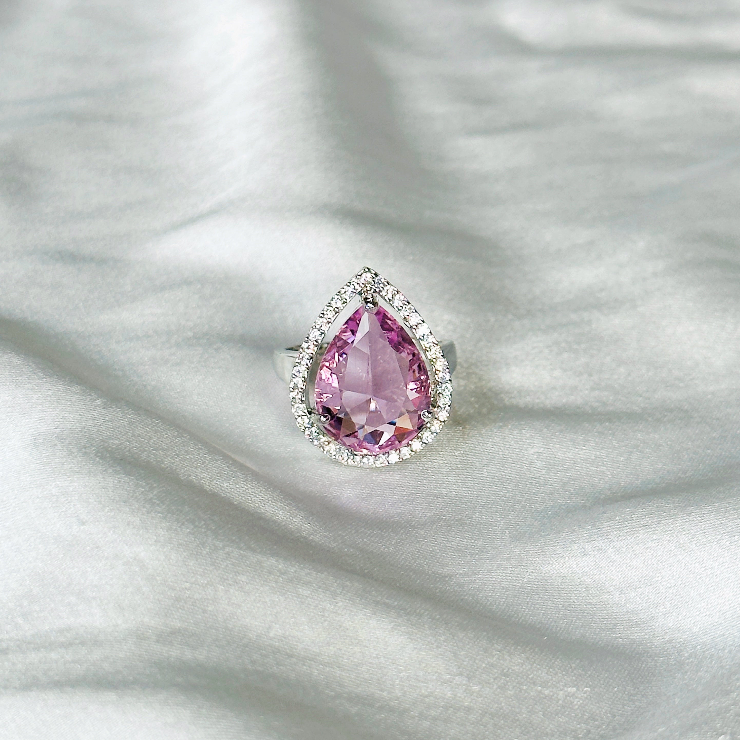 Ariva Collection Pink Topaz Cubic Zircon Stone American Diamond Silver Plated Adjustable Ring