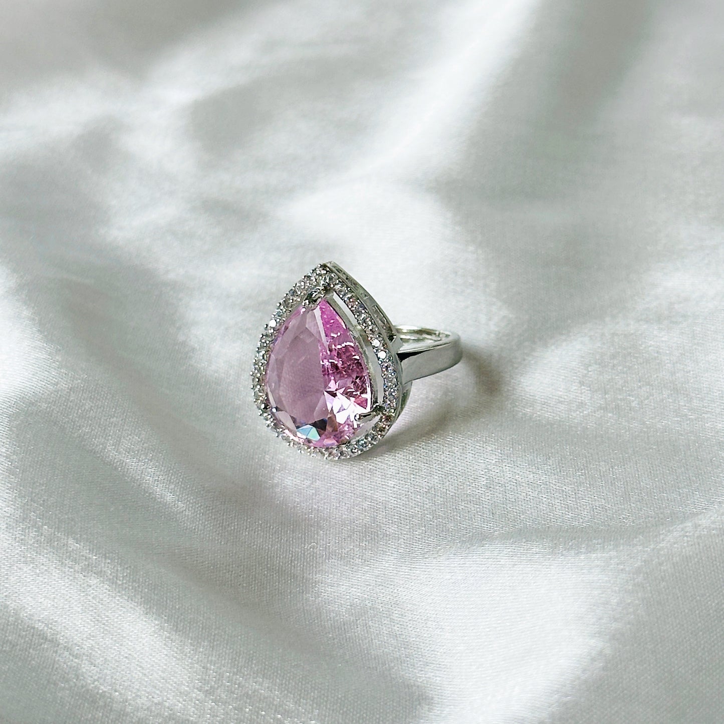 Ariva Collection Pink Topaz Cubic Zircon Stone American Diamond Silver Plated Adjustable Ring