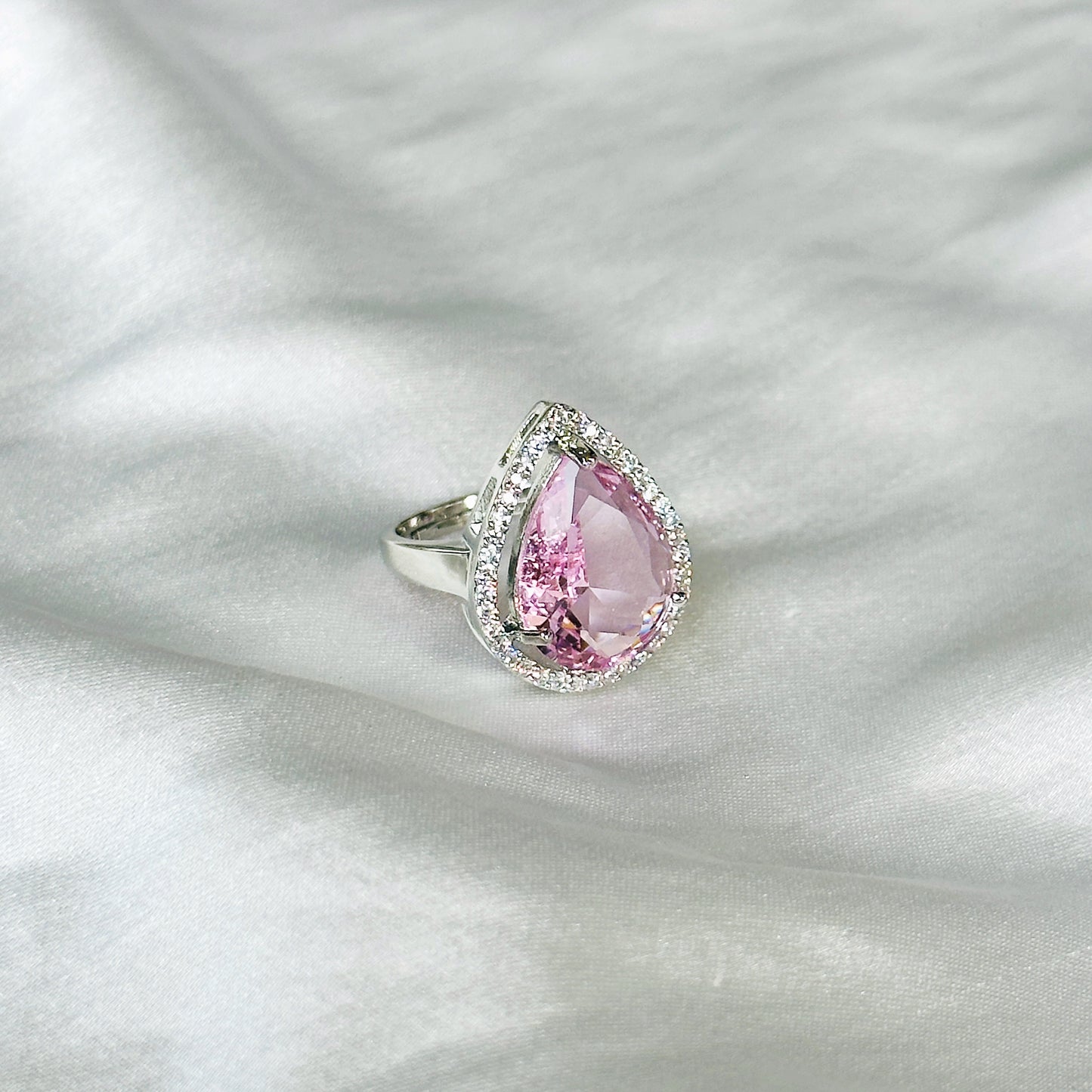 Ariva Collection Pink Topaz Cubic Zircon Stone American Diamond Silver Plated Adjustable Ring