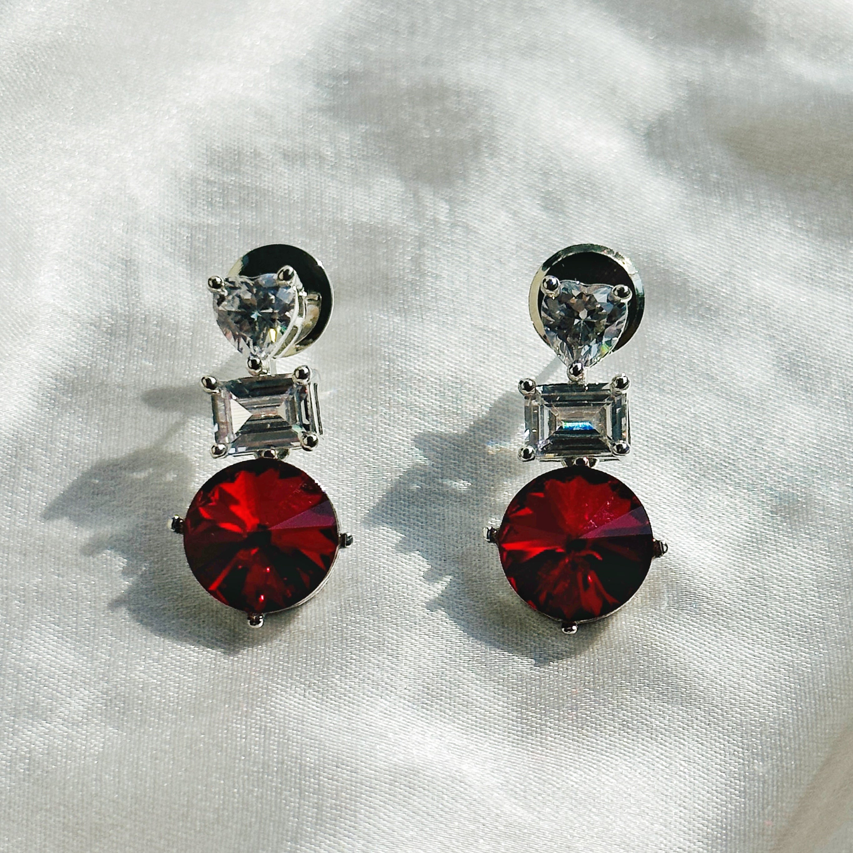 Ariva Collection Red Siam Swarovski Crystal American Diamond Silver Plated Earrings