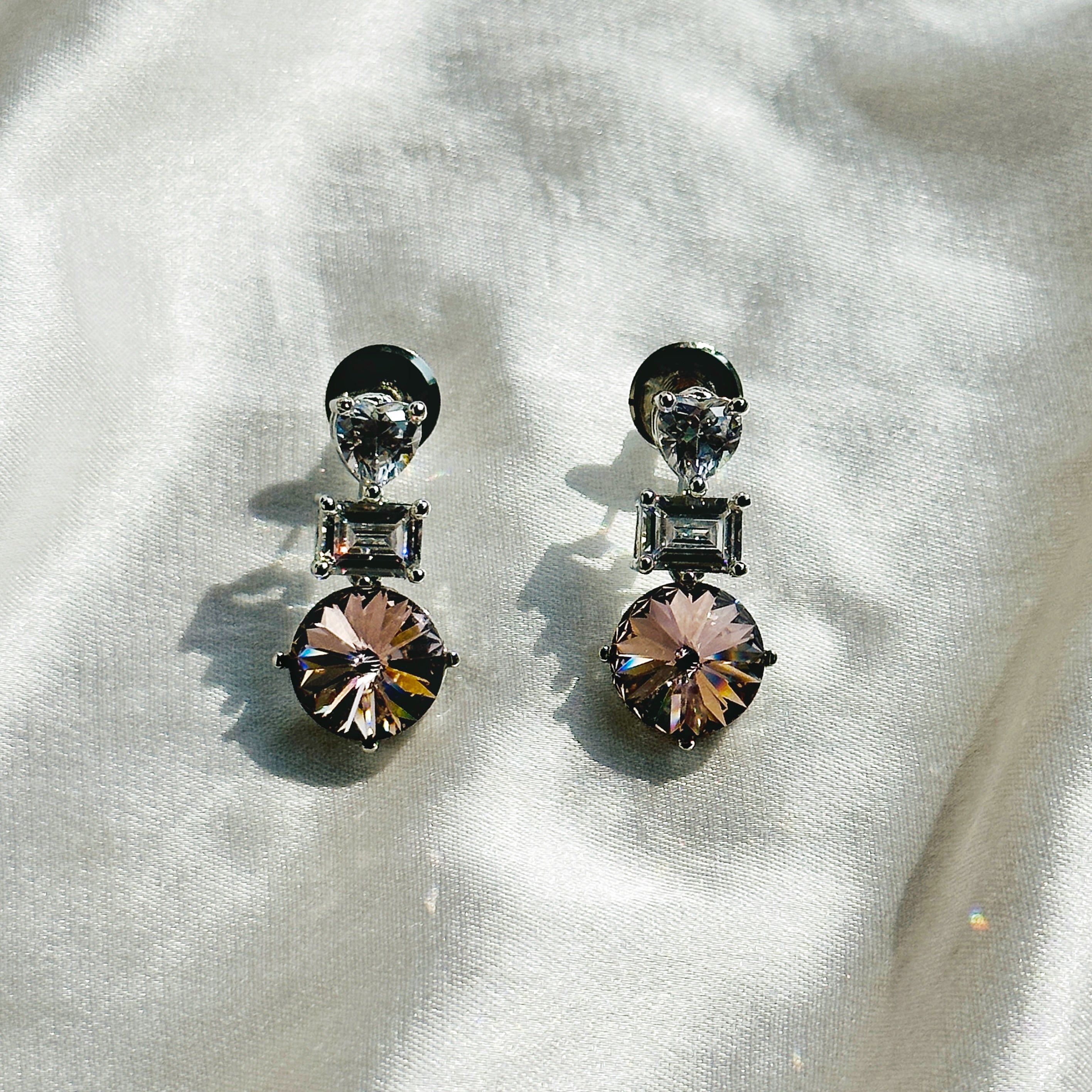 Ariva Collection Light Peach Swarovski Crystal American Diamond Silver Plated Earrings