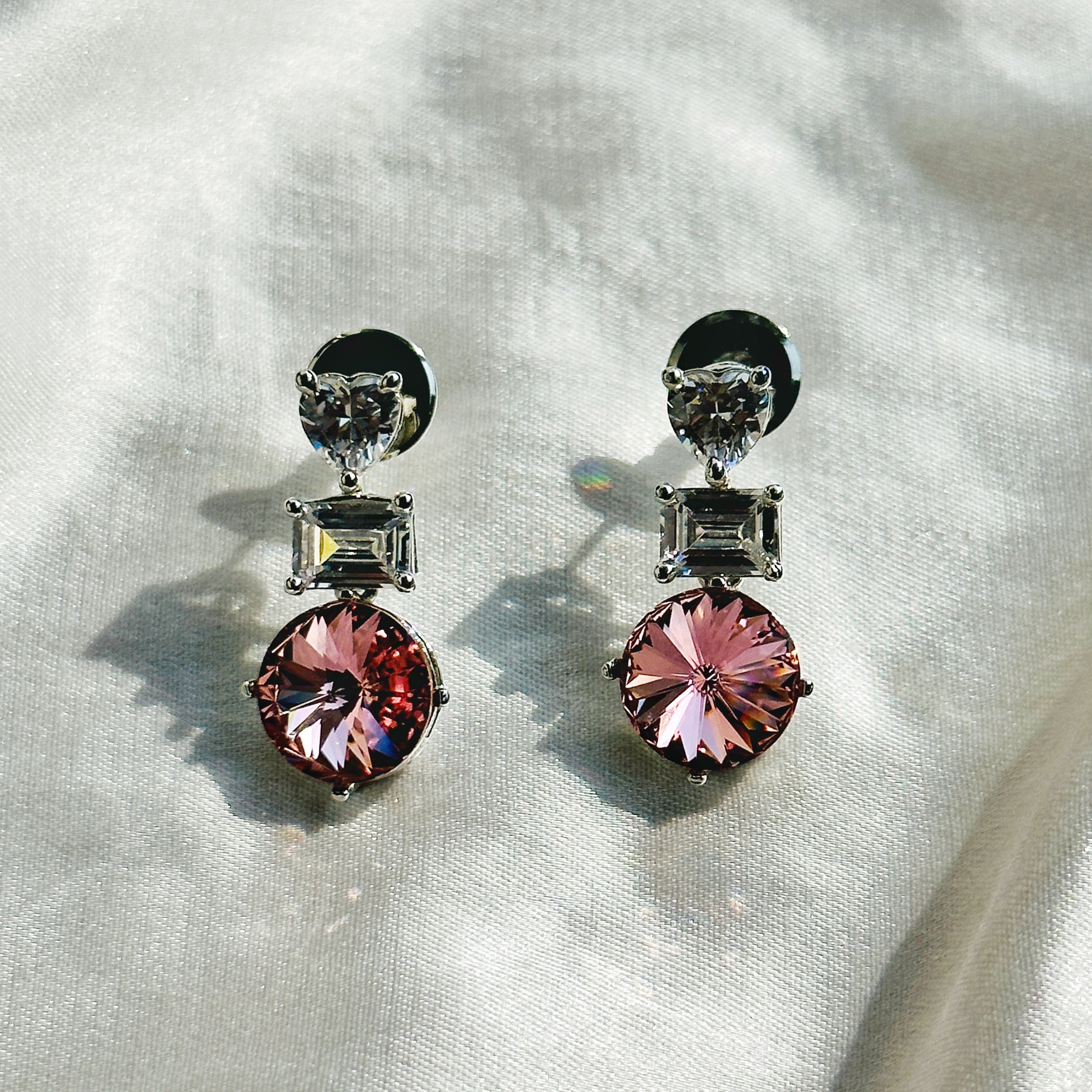 Ariva Collection Light Pink Rose Swarovski Crystal American Diamond Silver Plated Earrings