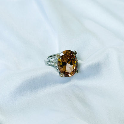 Ariva Collection Yellow Smoked Topaz Cubic Zircon Ice Cut American Diamond Gold/Silver Plated Adjustable Ring