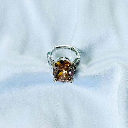 Ariva Collection Yellow Smoked Topaz Cubic Zircon Ice Cut American Diamond Gold/Silver Plated Adjustable Ring