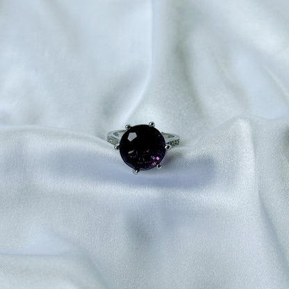 Ariva Collection Deep Purple Amethyst Cubic Zircon Ice Cut American Diamond Silver Plated Adjustable Ring