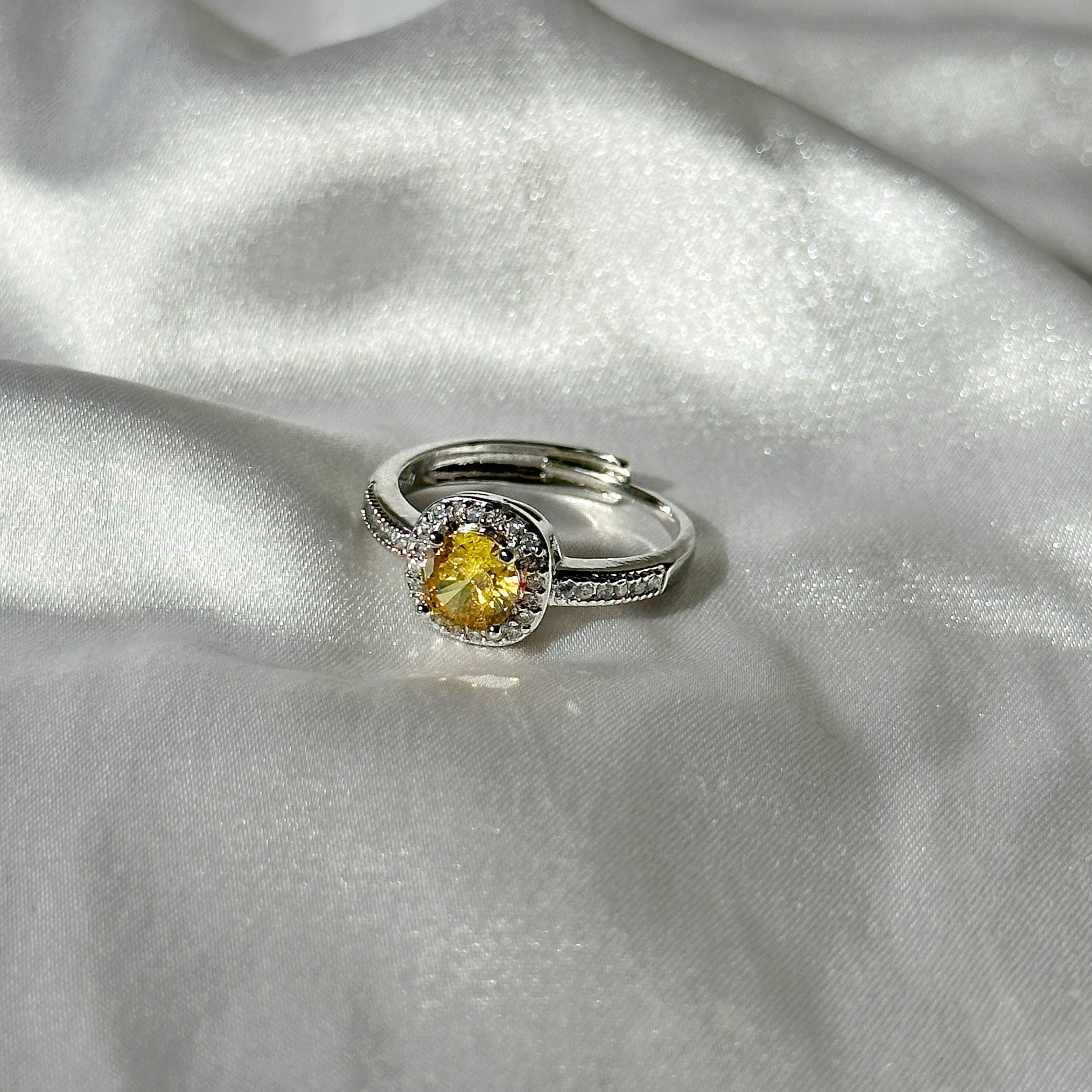 Ariva Collection Yellow Topaz Cubic Zircon American Diamond Silver Plated Adjustable Ring