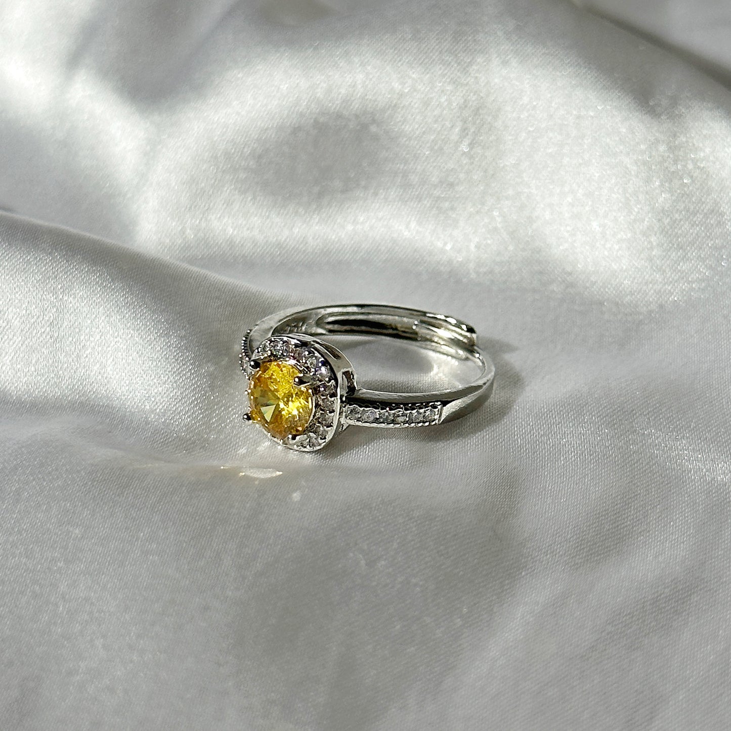 Ariva Collection Yellow Topaz Cubic Zircon American Diamond Silver Plated Adjustable Ring