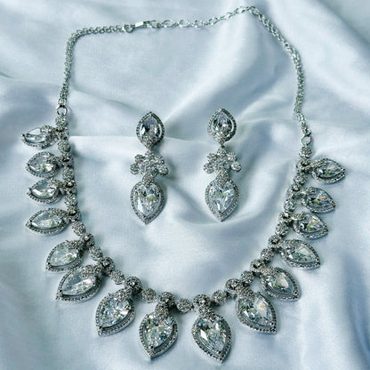 Ariva Collection American Diamond Silver Plated Necklace Set