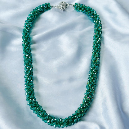 Ariva Collection Green Emerald Beads With Magnetic Lock American Diamond Western Bracelet & Necklace Combo