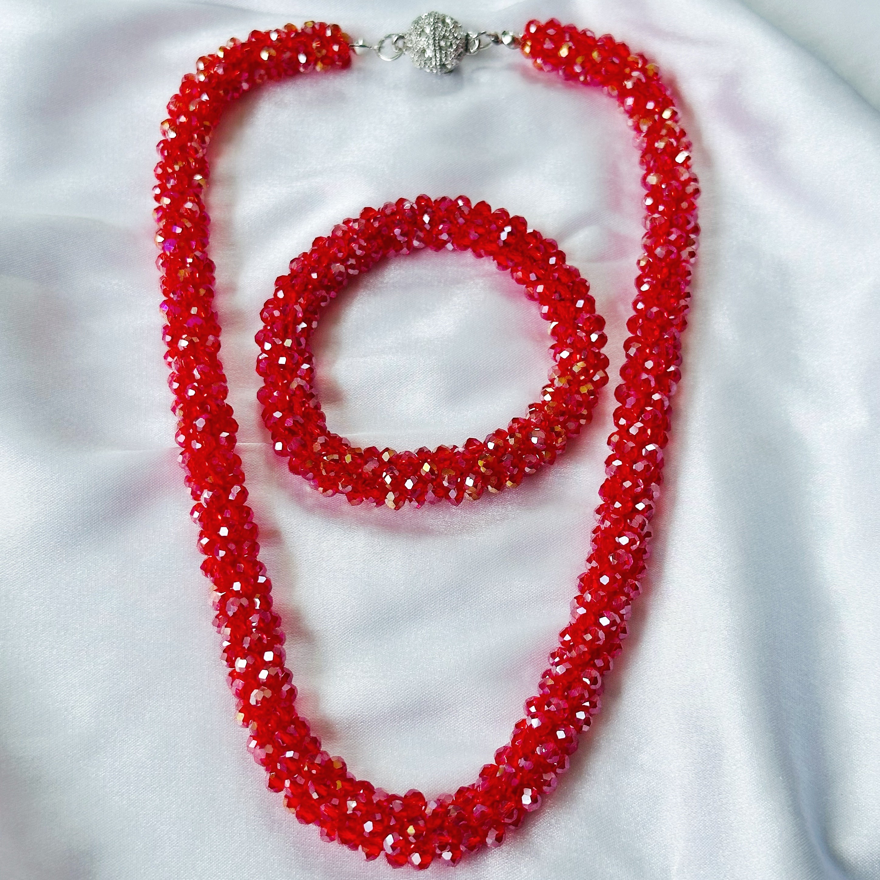 Ariva Collection Red Ruby Beads With Magnetic Lock American Diamond Western Necklace