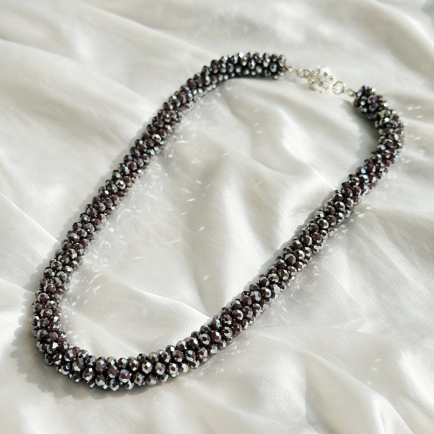 Ariva Collection Grey Beads With Magnetic Lock American Diamond Western Necklace