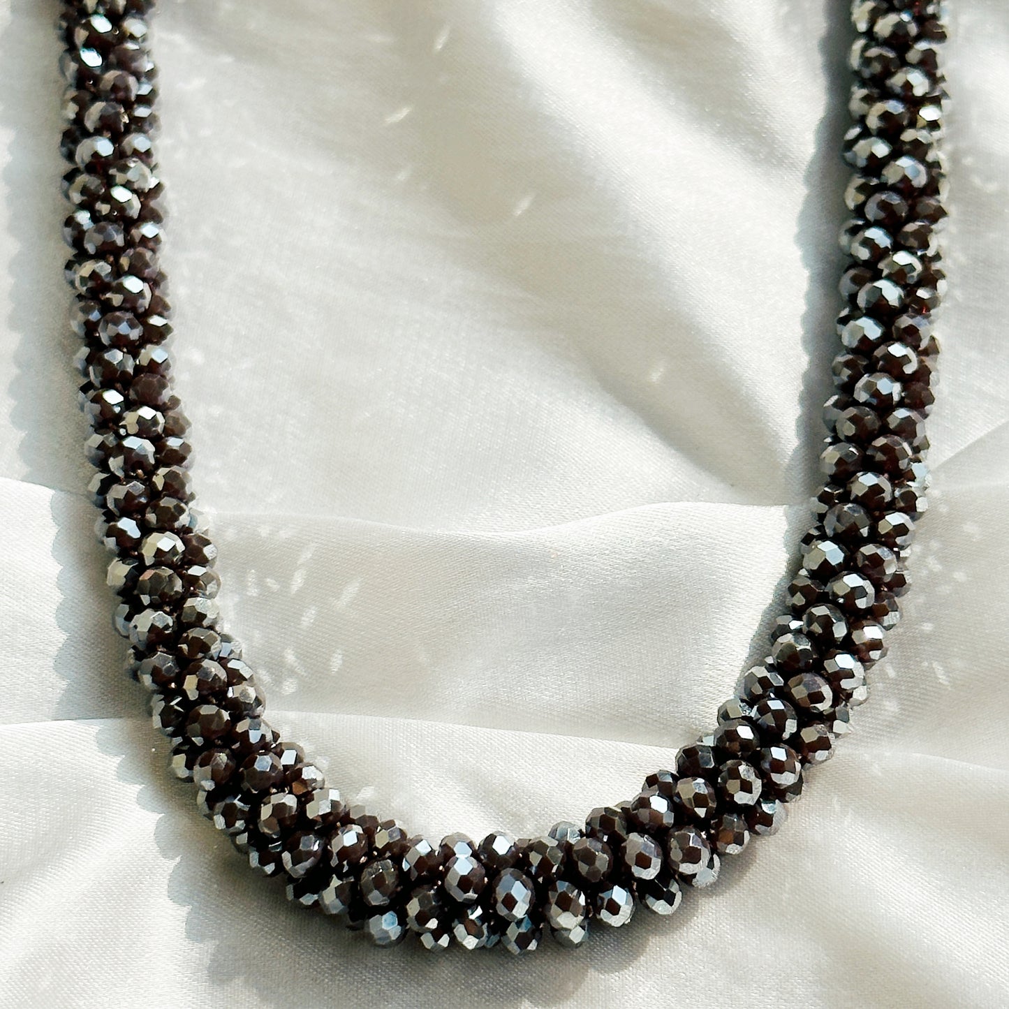 Ariva Collection Grey Beads With Magnetic Lock American Diamond Western Necklace