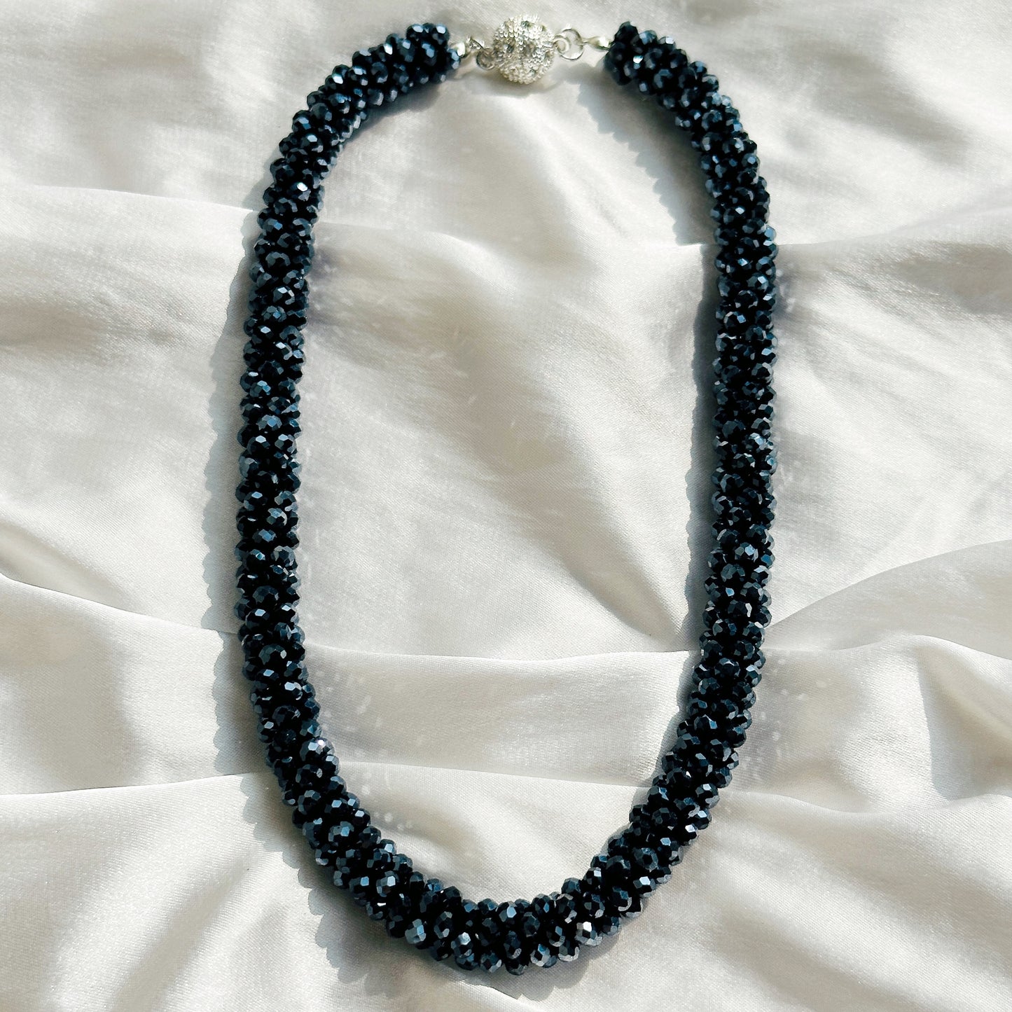 Ariva Collection Navy Blue Beads With Magnetic Lock American Diamond Western Necklace