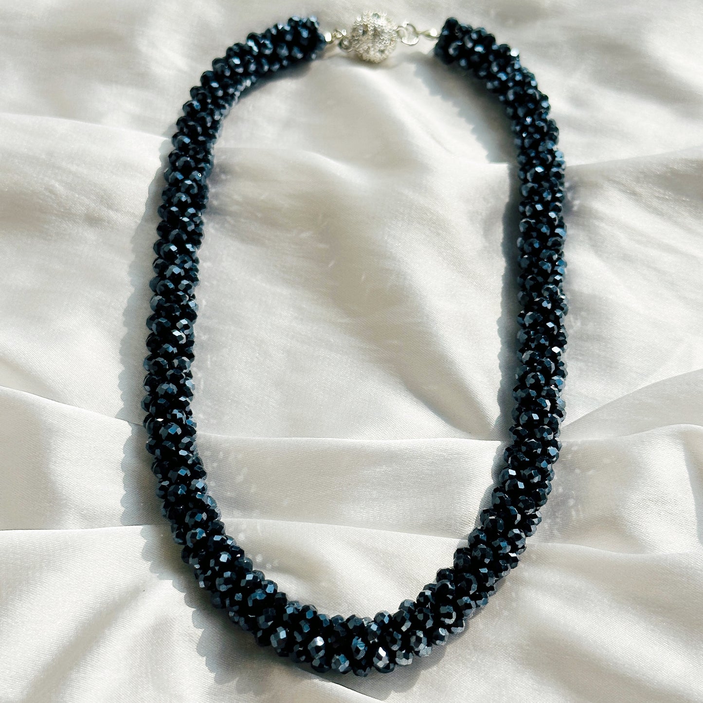 Ariva Collection Navy Blue Beads With Magnetic Lock American Diamond Western Necklace