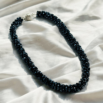 Ariva Collection Navy Blue Beads With Magnetic Lock American Diamond Western Necklace