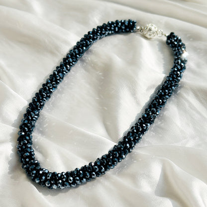 Ariva Collection Navy Blue Beads With Magnetic Lock American Diamond Western Necklace