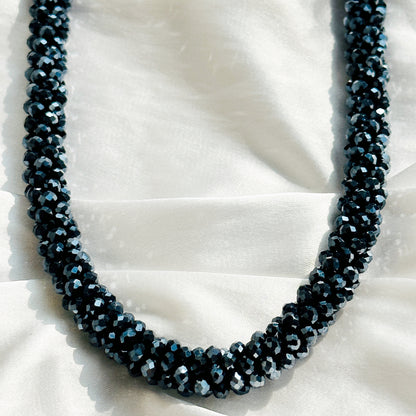 Ariva Collection Navy Blue Beads With Magnetic Lock American Diamond Western Necklace