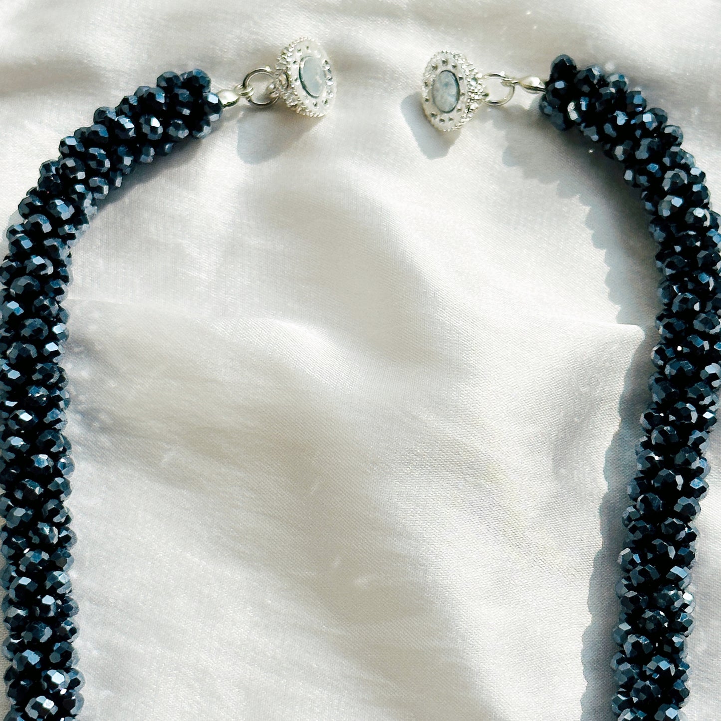 Ariva Collection Navy Blue Beads With Magnetic Lock American Diamond Western Necklace