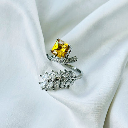 Ariva Collection Yellow Topaz Cubic Zircon American Diamond Silver Plated Adjustable Ring