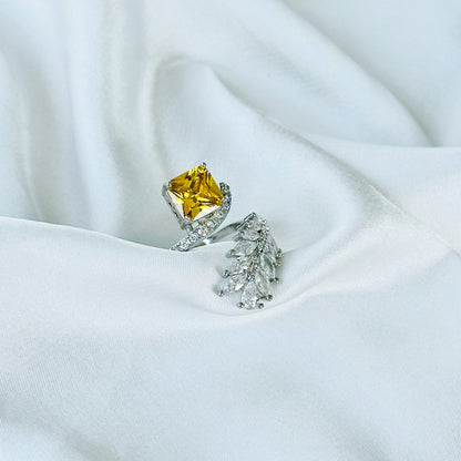 Ariva Collection Yellow Topaz Cubic Zircon American Diamond Silver Plated Adjustable Ring