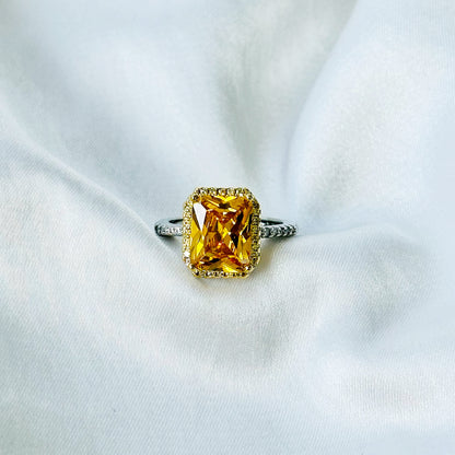 Ariva Collection Yellow Topaz Cubic Zircon American Diamond Gold/Silver Plated Adjustable Ring